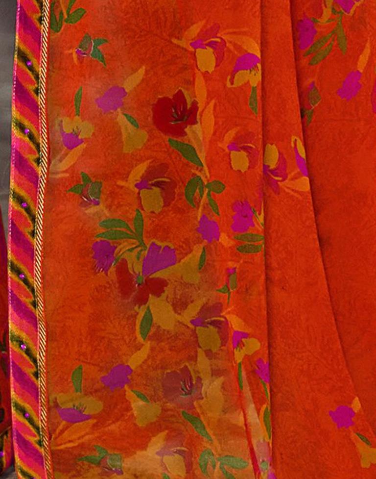 Orange Georgette Printed Saree