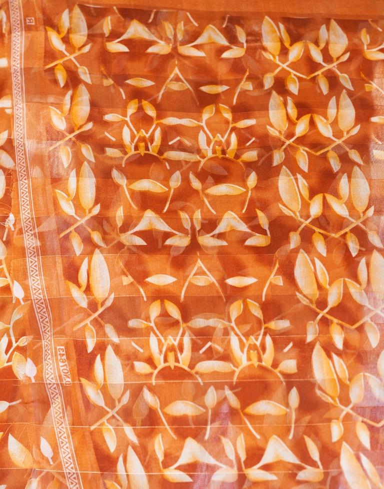 Dark Orange Cotton Printed Saree