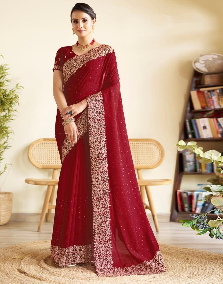 Red Silk Plain Saree