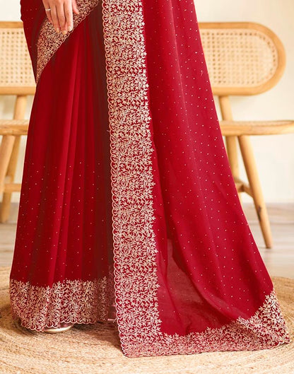 Red Silk Plain Saree