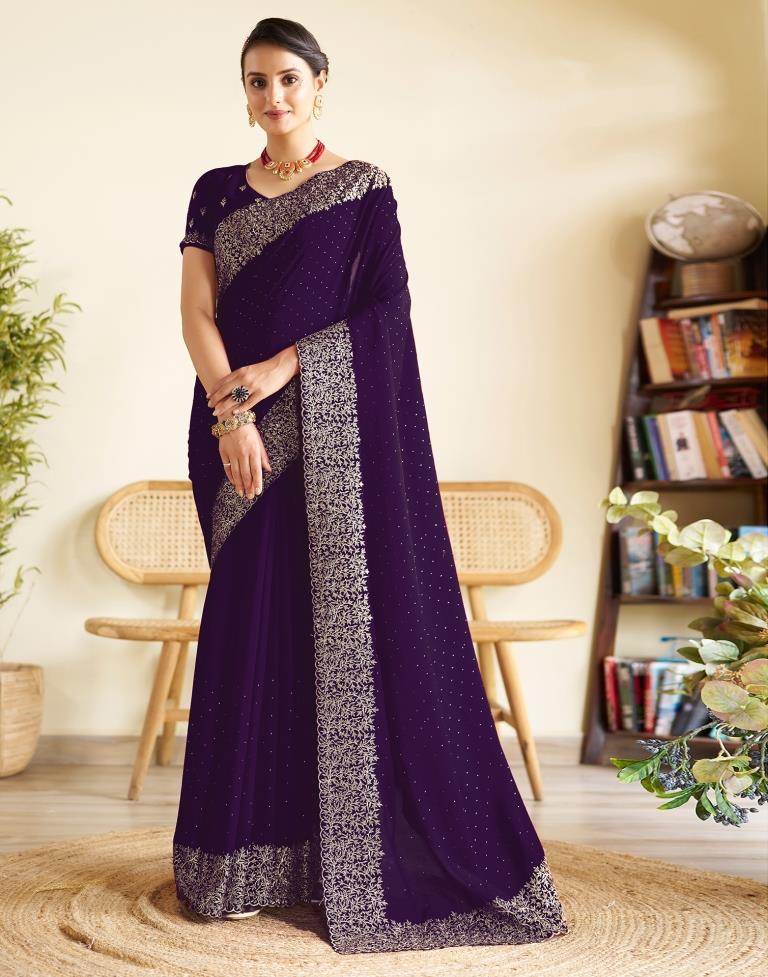 Deep Purple Silk Plain Saree