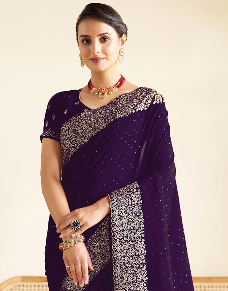 Deep Purple Silk Plain Saree