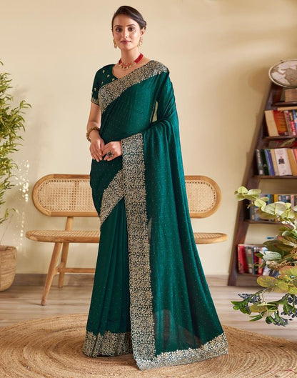 Dark Green Silk Plain Saree