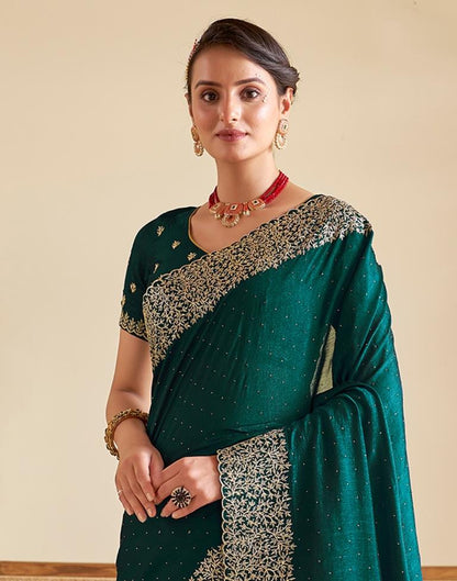 Dark Green Silk Plain Saree