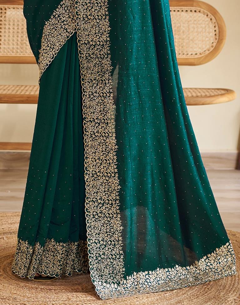 Dark Green Silk Plain Saree