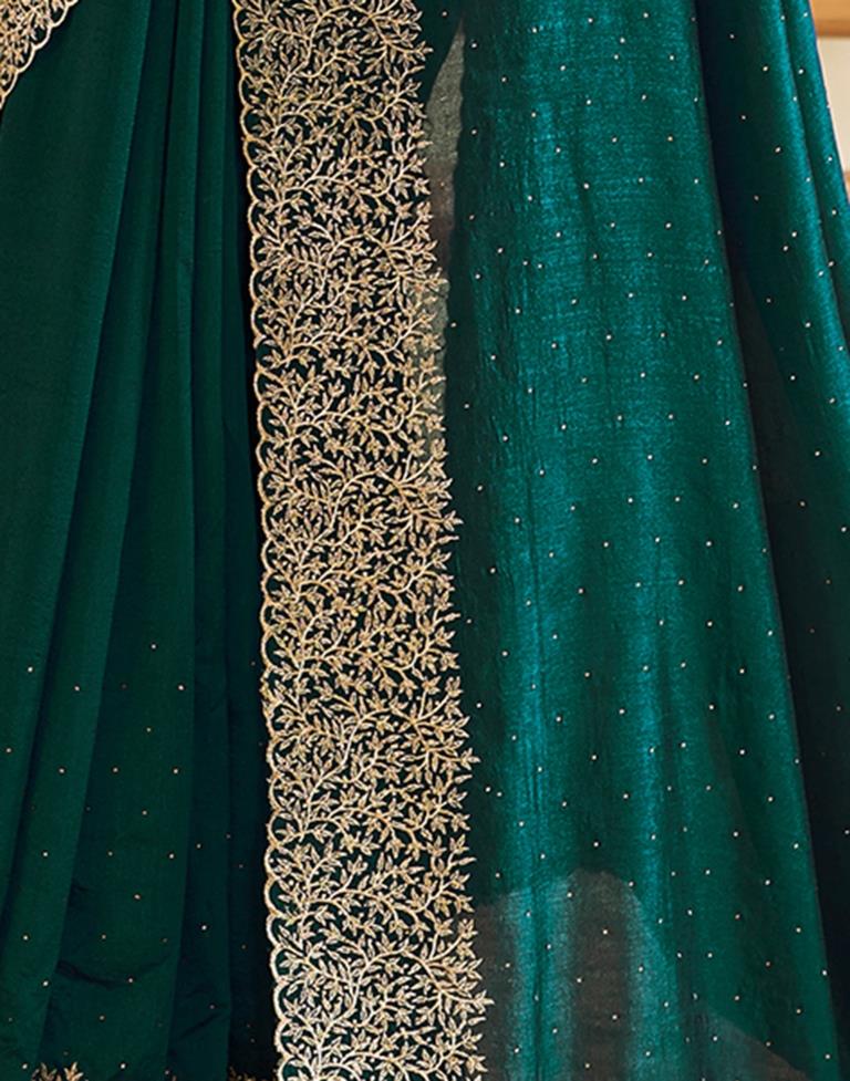 Dark Green Silk Plain Saree