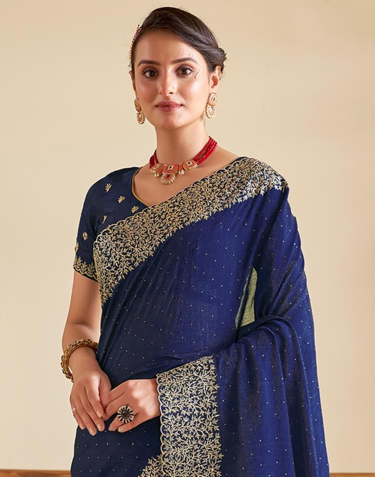 Dark Blue Silk Plain Saree