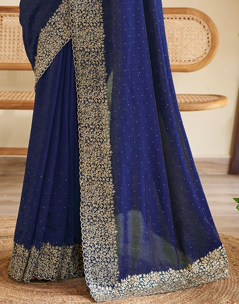 Dark Blue Silk Plain Saree