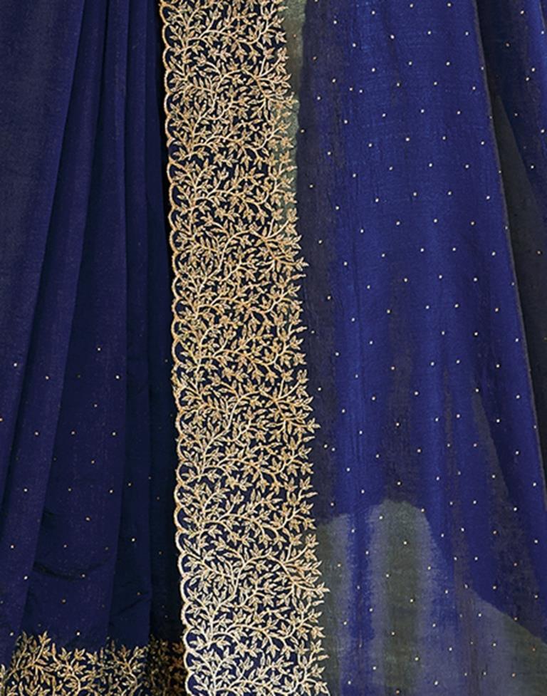 Dark Blue Silk Plain Saree