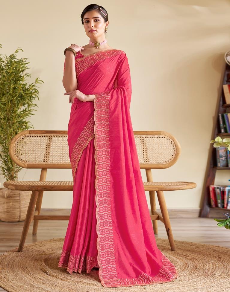 Pink Silk Plain Saree