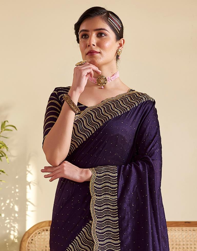 Dark Purple Silk Plain Saree