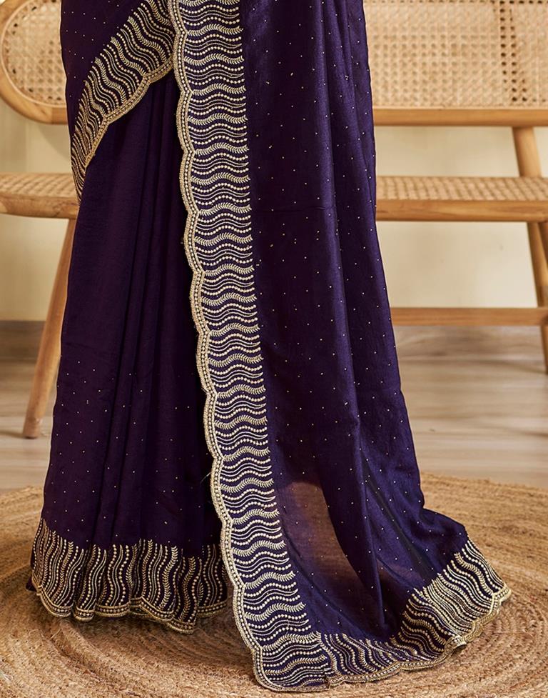 Dark Purple Silk Plain Saree