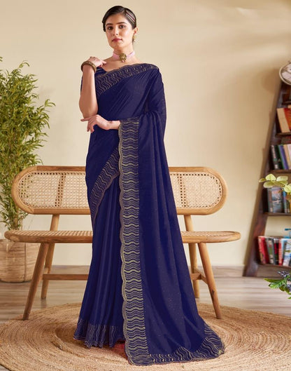 Dark Blue Silk Plain Saree