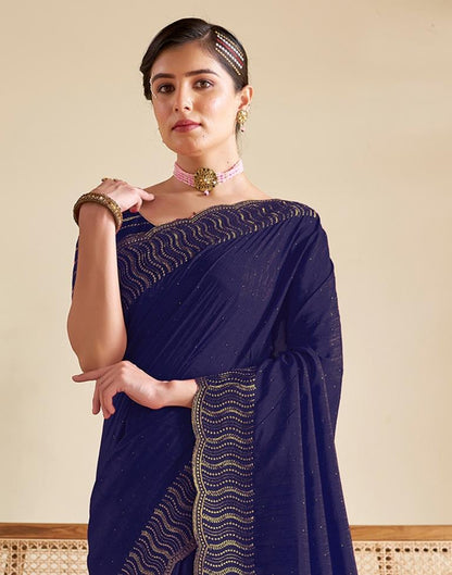 Dark Blue Silk Plain Saree