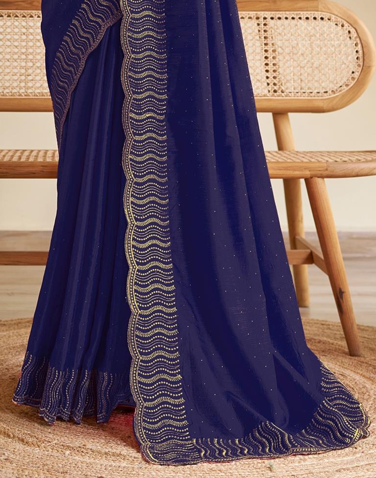 Dark Blue Silk Plain Saree