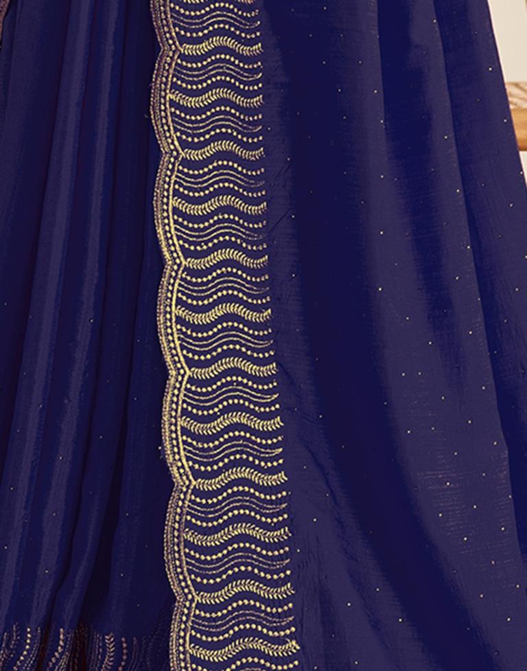 Dark Blue Silk Plain Saree