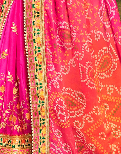 Orange &amp; Pink Chiffon Printed  Saree