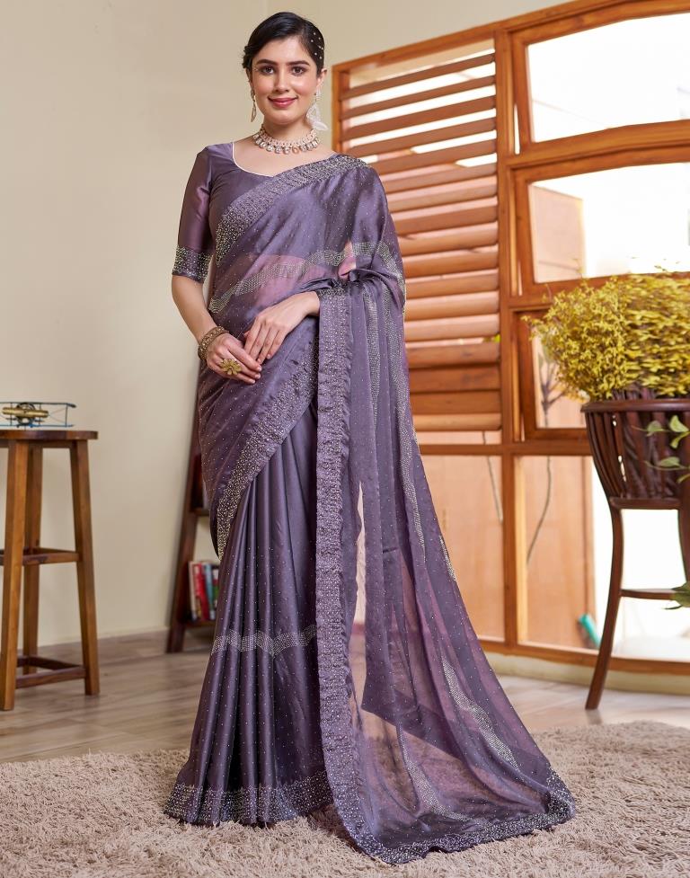 Mauve Georgette Plain Saree