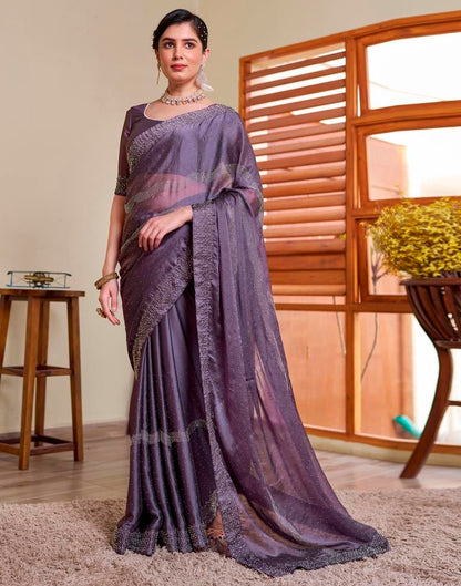 Mauve Georgette Plain Saree