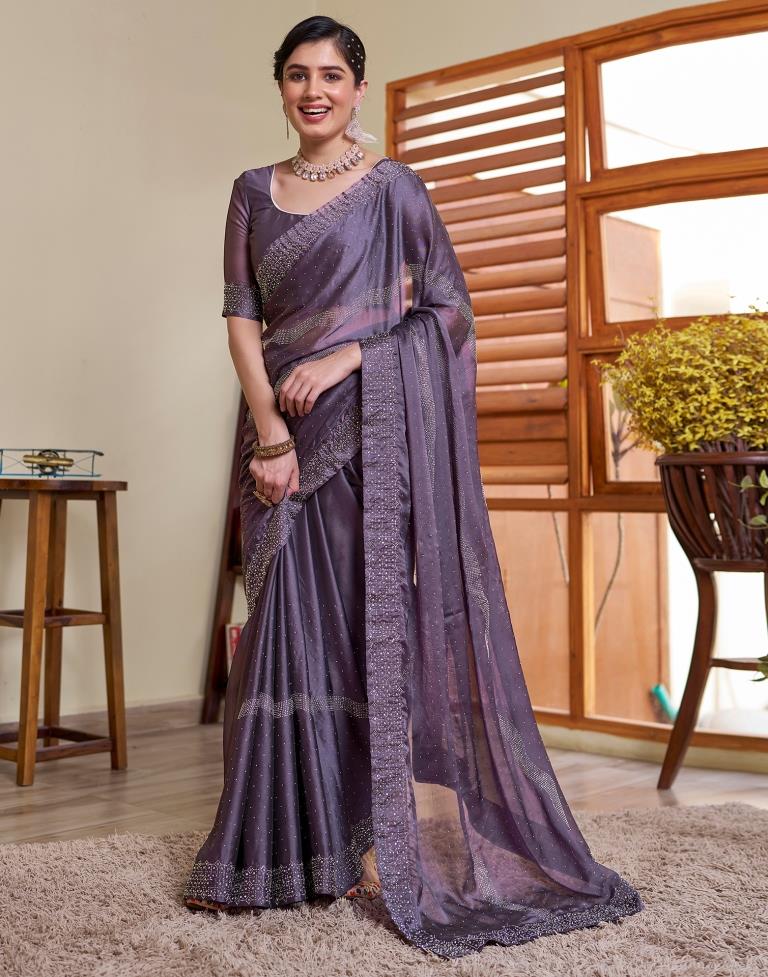 Mauve Georgette Plain Saree