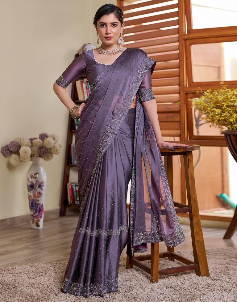 Mauve Georgette Plain Saree