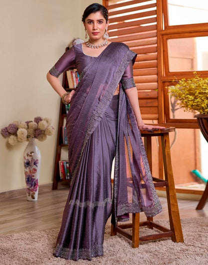 Mauve Georgette Plain Saree