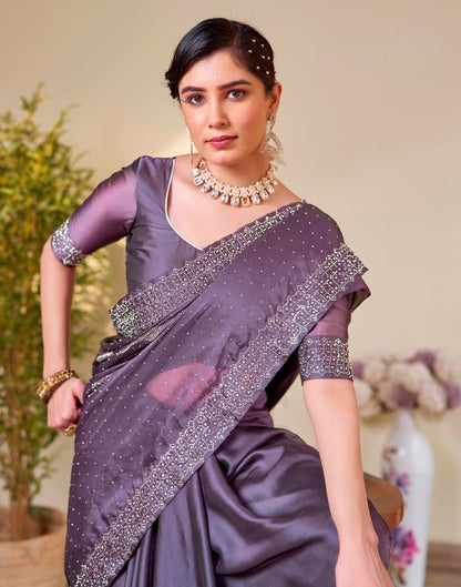 Mauve Georgette Plain Saree