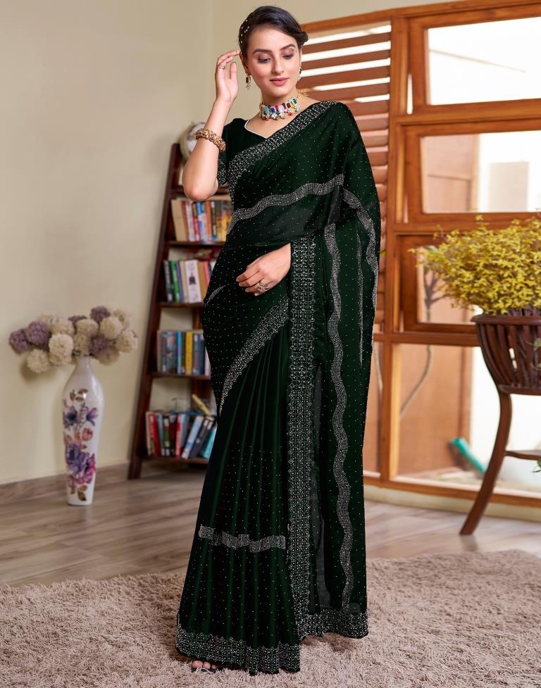 Dark Green Georgette Plain Saree