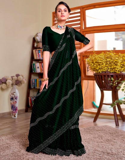 Dark Green Georgette Plain Saree