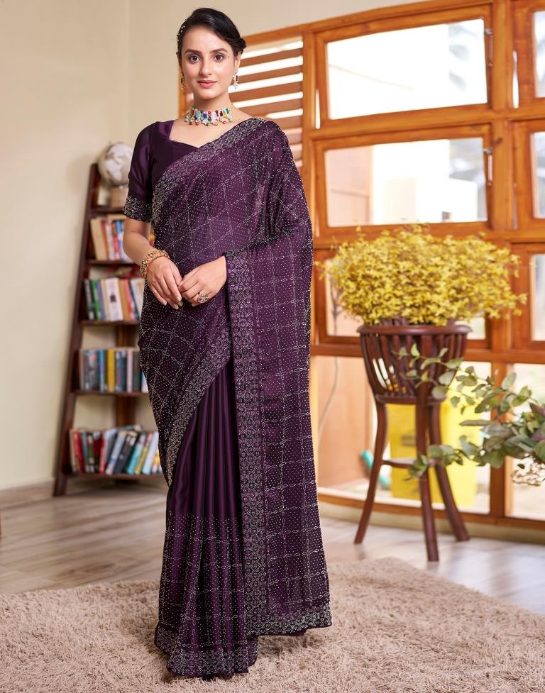 Deep Purple Georgette Plain Saree