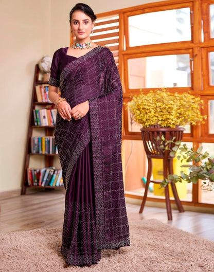 Deep Purple Georgette Plain Saree