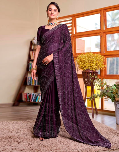 Deep Purple Georgette Plain Saree