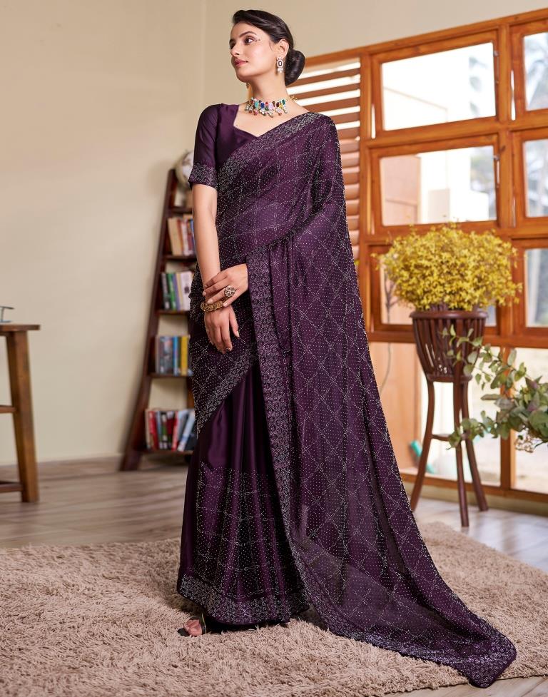 Deep Purple Georgette Plain Saree