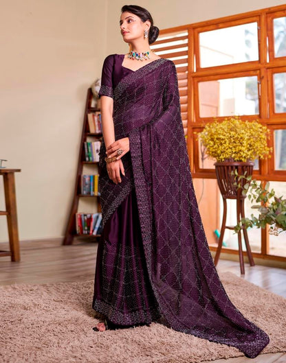 Deep Purple Georgette Plain Saree