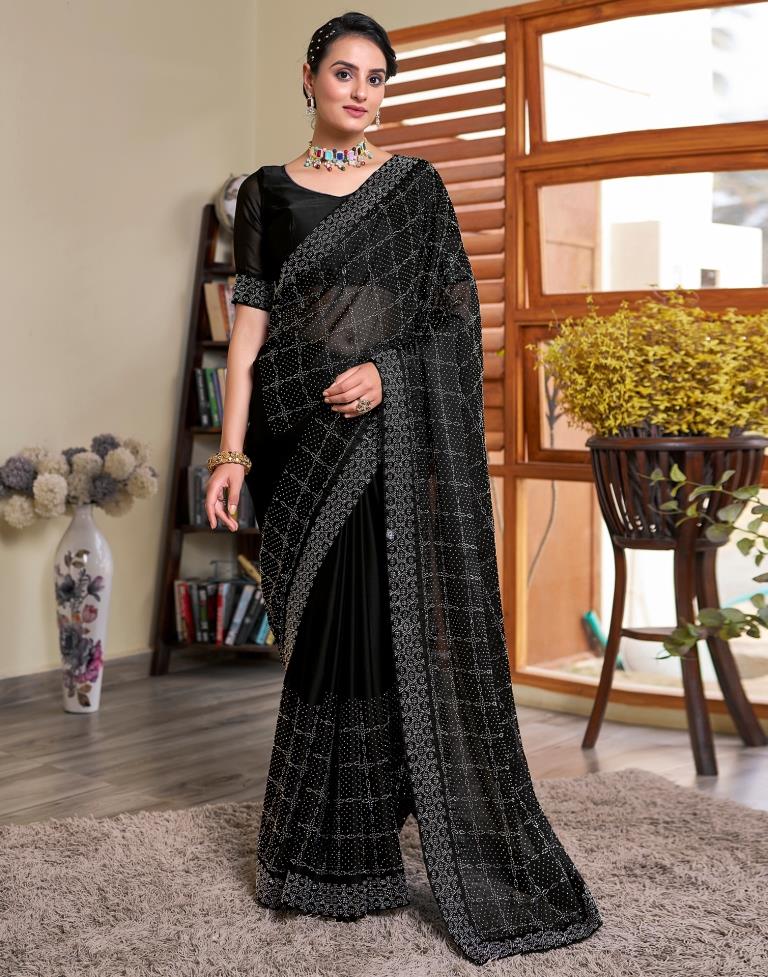 Black Georgette Plain Saree