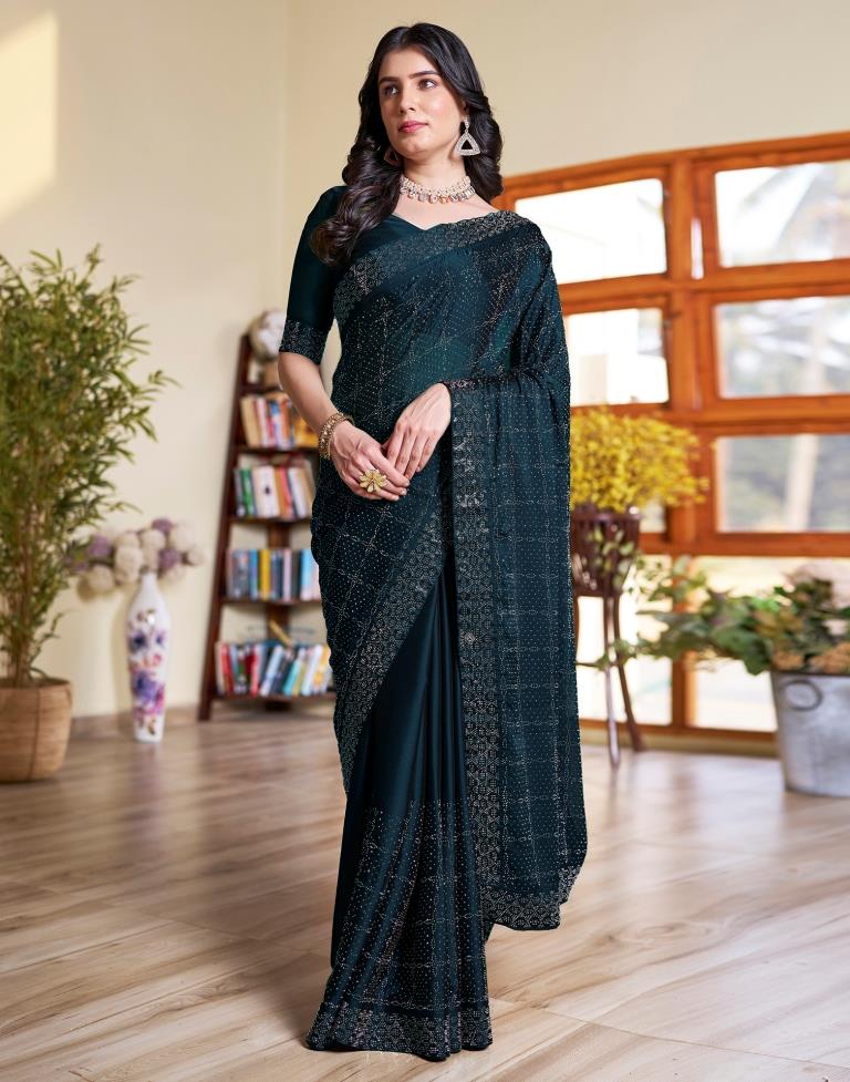 Sea Blue Georgette Plain Saree