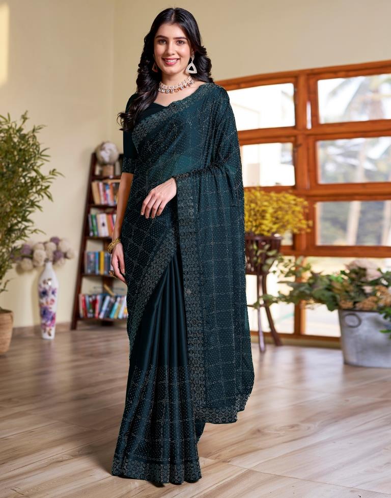 Sea Blue Georgette Plain Saree