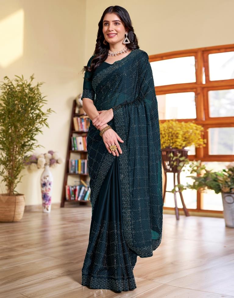 Sea Blue Georgette Plain Saree