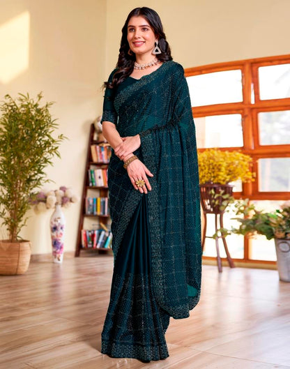 Sea Blue Georgette Plain Saree