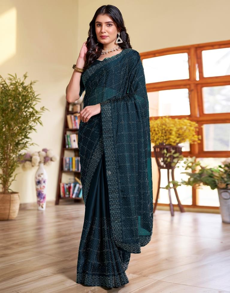 Sea Blue Georgette Plain Saree