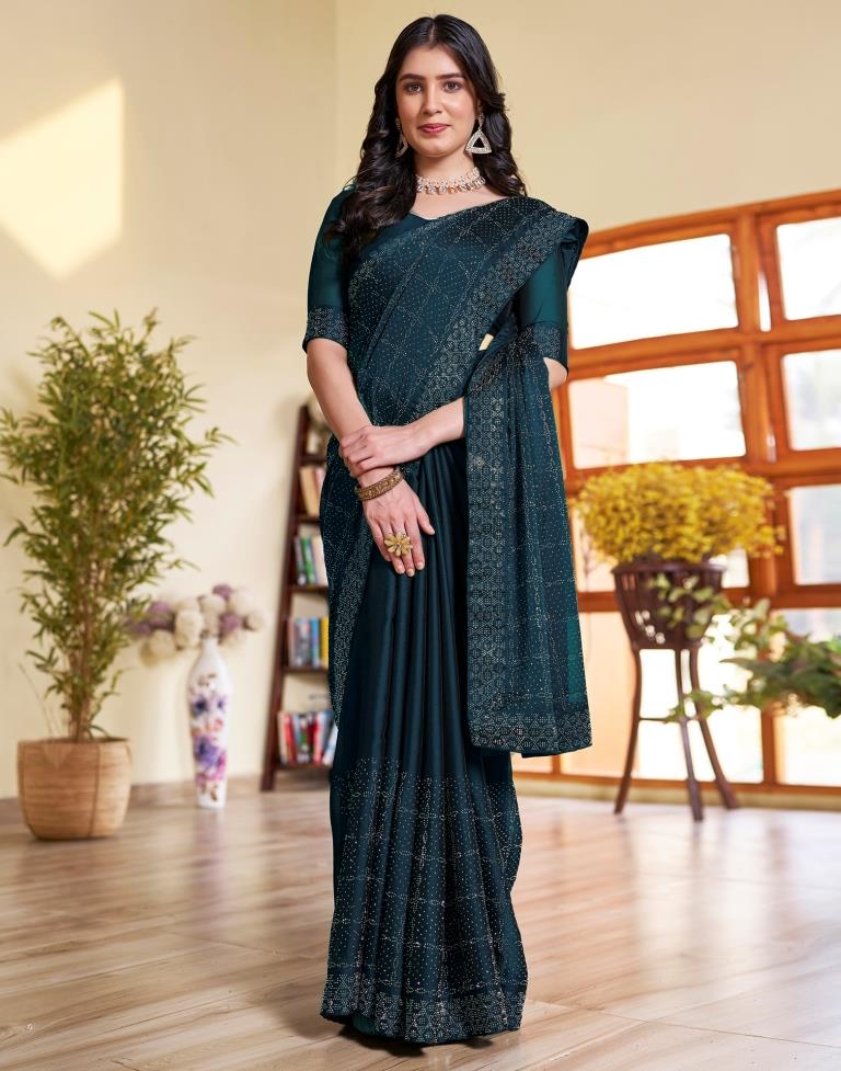 Sea Blue Georgette Plain Saree