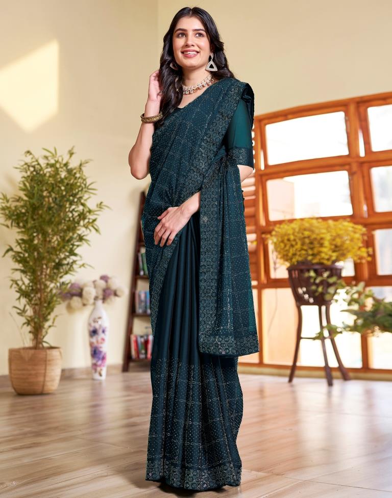 Sea Blue Georgette Plain Saree