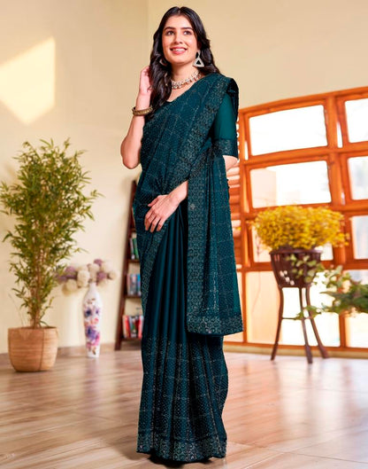 Sea Blue Georgette Plain Saree