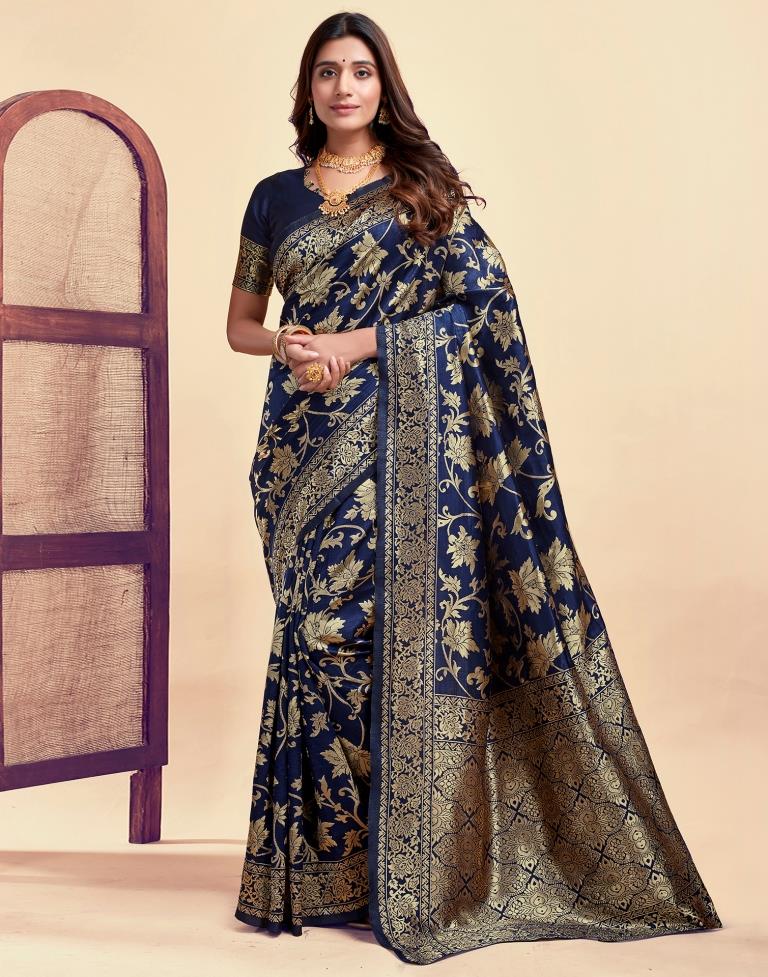 Navy Blue Banarasi Silk Saree