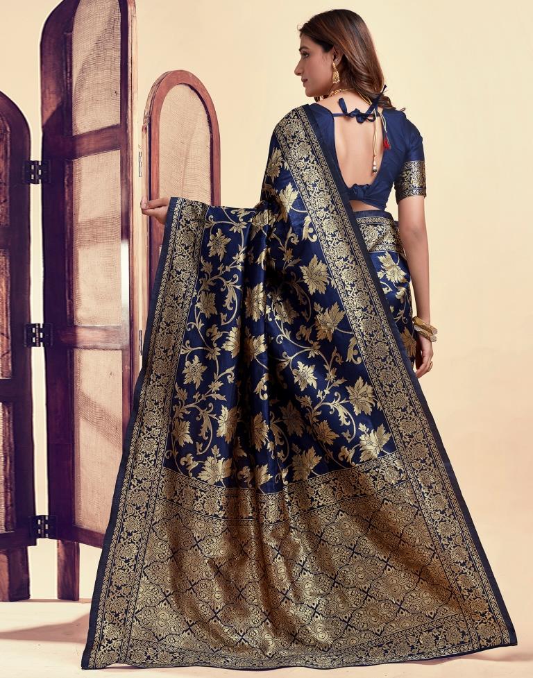 Navy Blue Banarasi Silk Saree