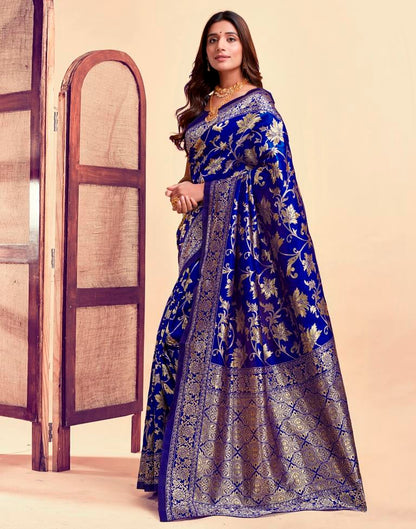 Dark Blue Banarasi Silk Saree