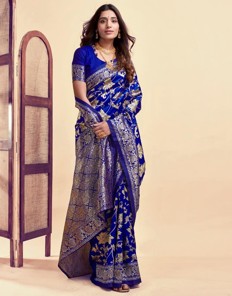 Dark Blue Banarasi Silk Saree