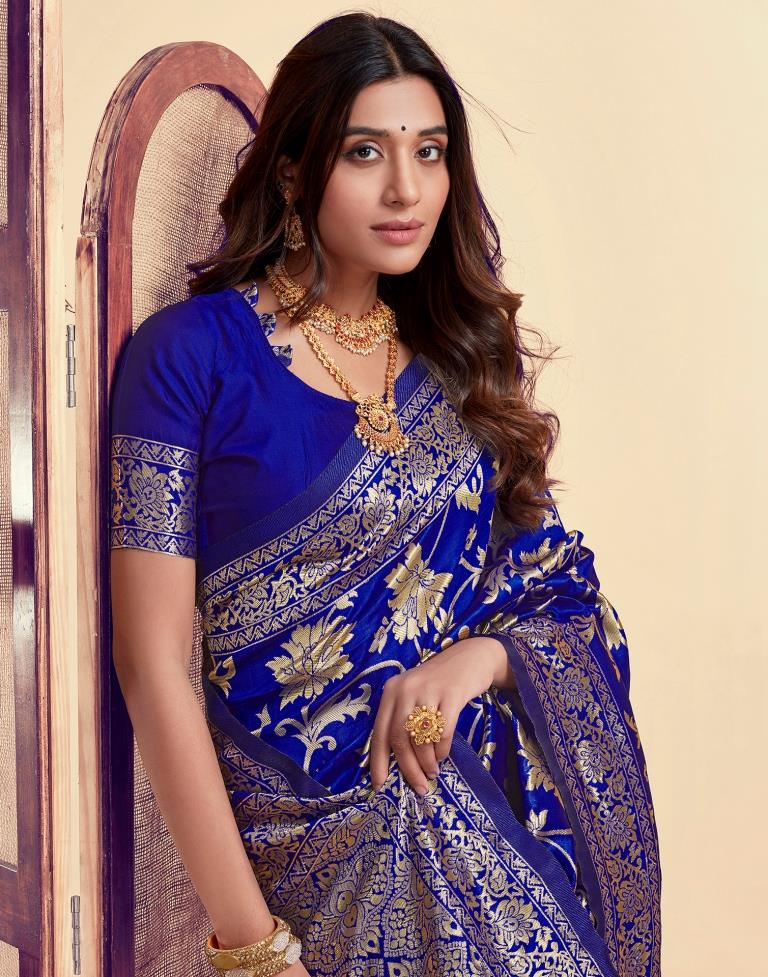 Dark Blue Banarasi Silk Saree