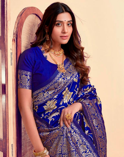 Dark Blue Banarasi Silk Saree