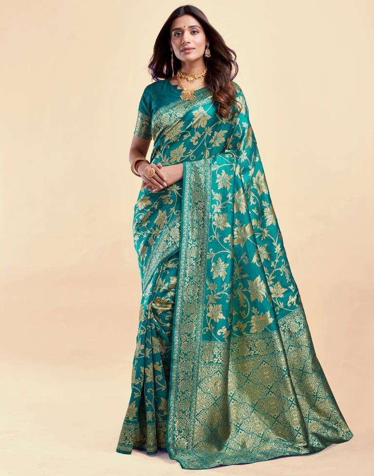 Turquoise Green Banarasi Silk Saree